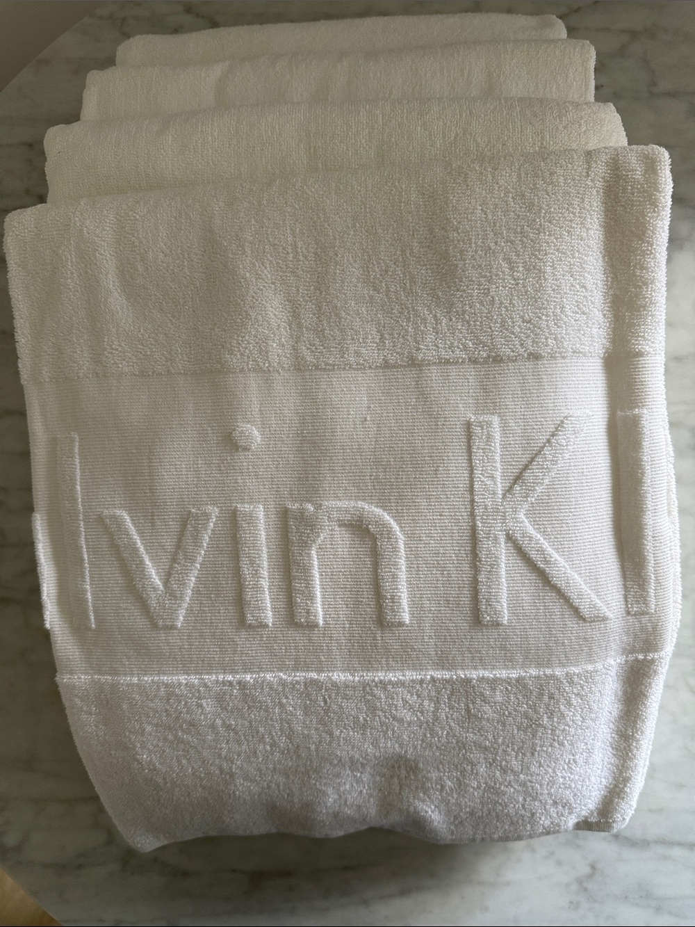 Calvin Klein Home Vintage White Scuplted Embossed Logo Towel 40 x 70